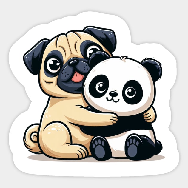 Panda Bear and Pug Dog Hugging Sticker by Shawn's Domain